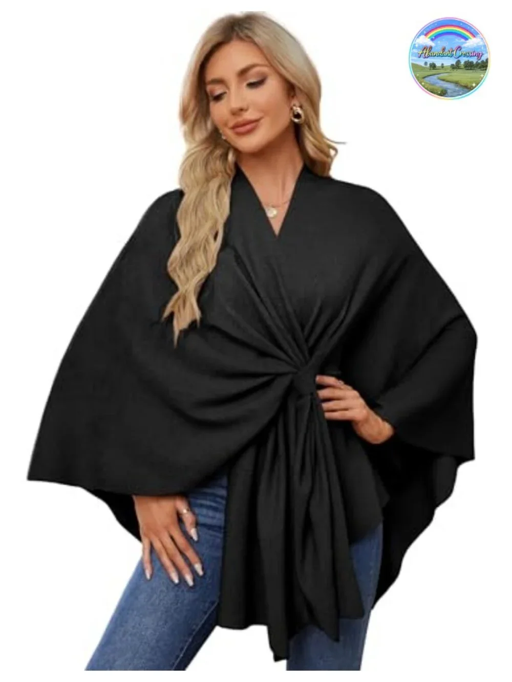 Elegant Open Front Poncho Shawl Wrap Sweater Drape Style One Size